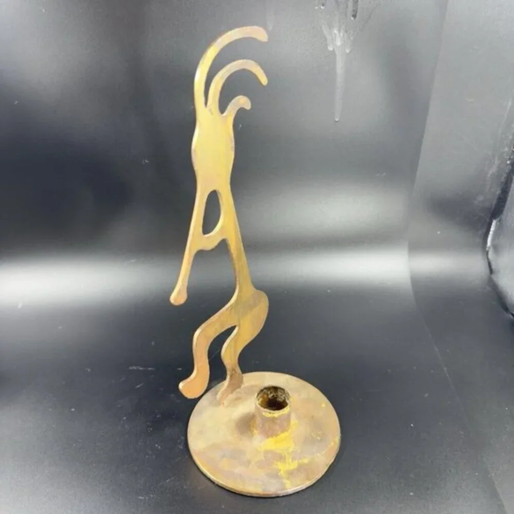 Kokopelli Flute Candle Holder Tea‎ Light Metal Brutalist Rusty Vintage Decor VTG